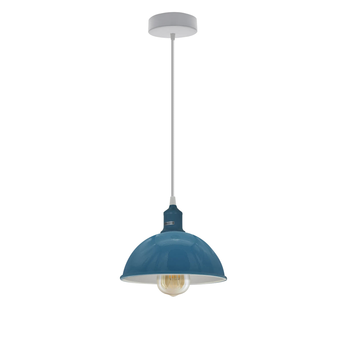Dome Pendant Light – Cyan Blue, 21 cm, E27, Single or Pair - White, Dome 21 cm Cyan Blue, ST64 LED Bulb 4W