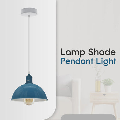 Dome Pendant Light – Cyan Blue, 21 cm, E27, Single or Pair