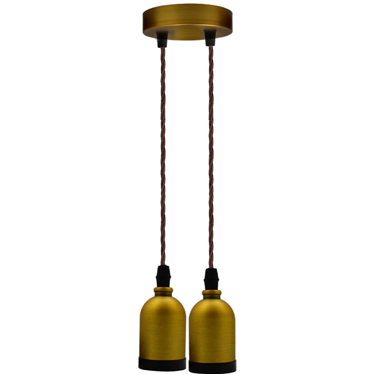 Twin Pendant Light – Yellow Brass Holders, Braided Cable, E27 - photo 4