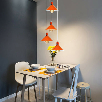 4 Light Cascade Pendant – Orange Cone Shades, 24 cm Round Plate, E27 - photo 5