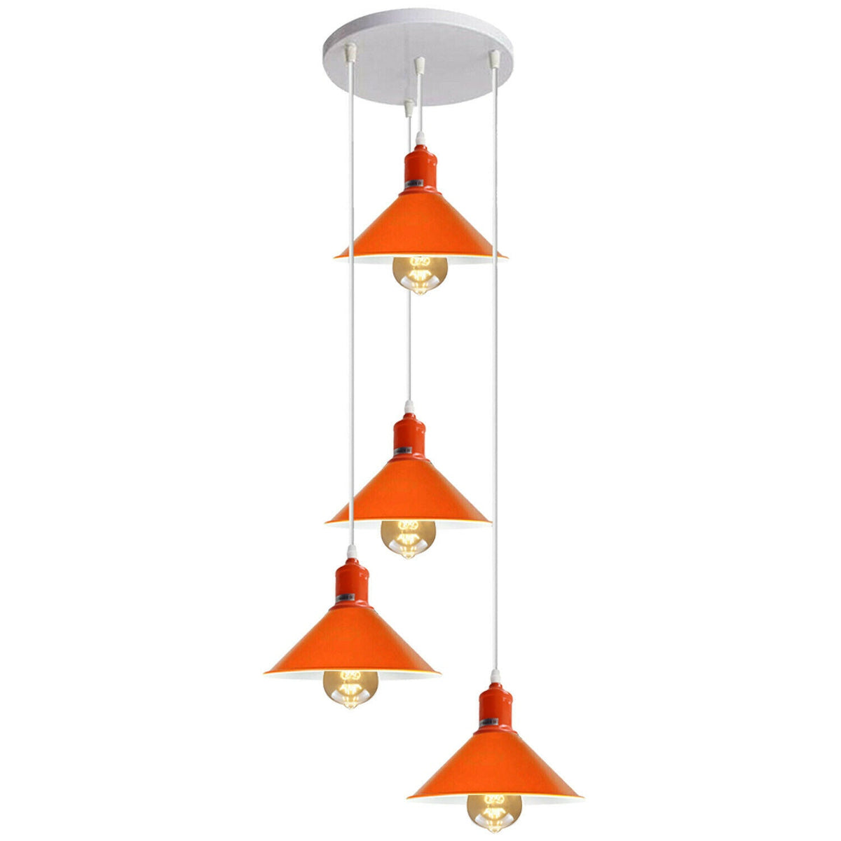 4 Light Cascade Pendant – Orange Cone Shades, 24 cm Round Plate, E27 - photo 8