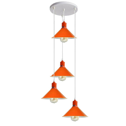 4 Light Cascade Pendant – Orange Cone Shades, 24 cm Round Plate, E27 - photo 2
