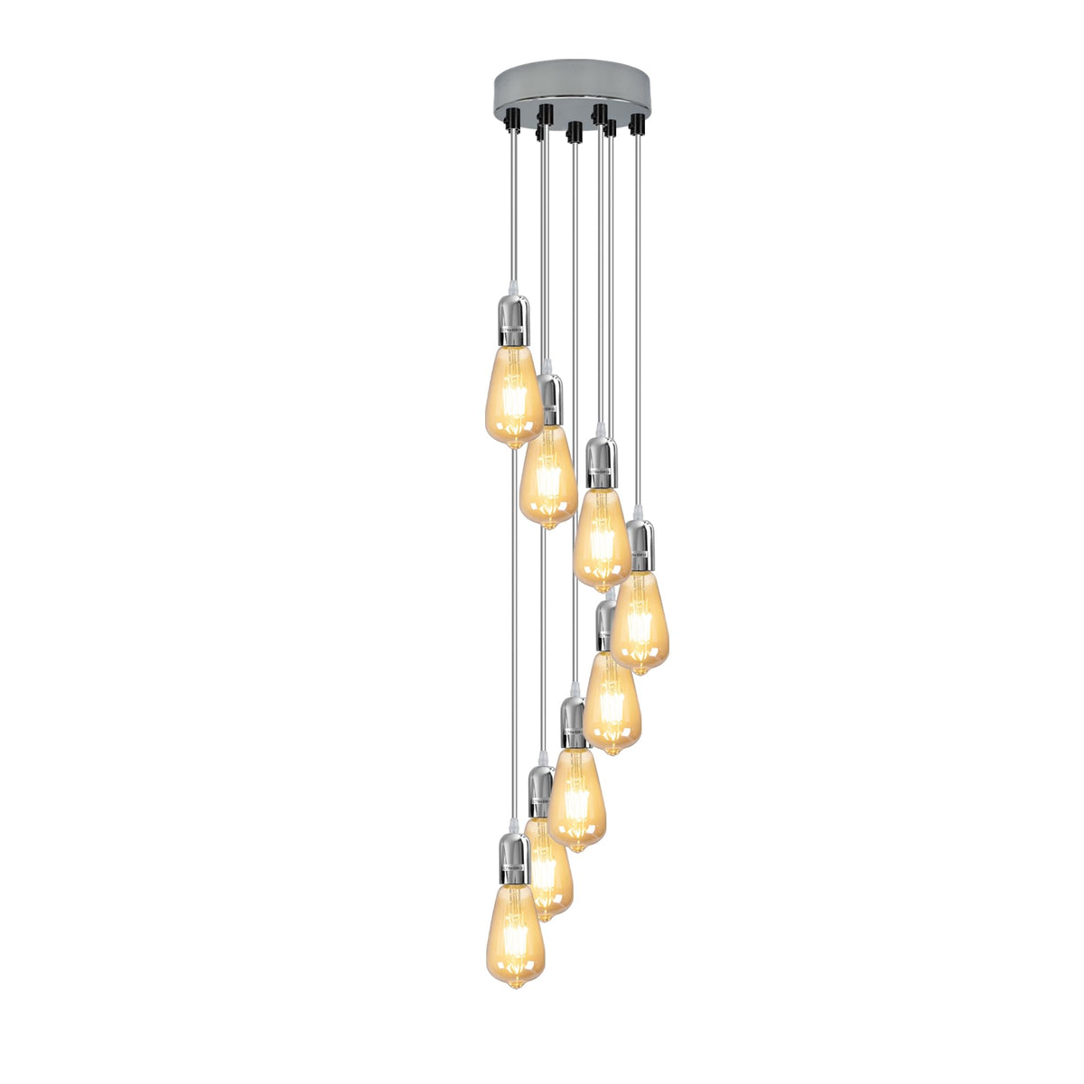 8-Light Cluster Pendant – Chrome Holders, 12 cm Rose, E27 - Chrome, No Shade, 8 x ST64 Bulbs