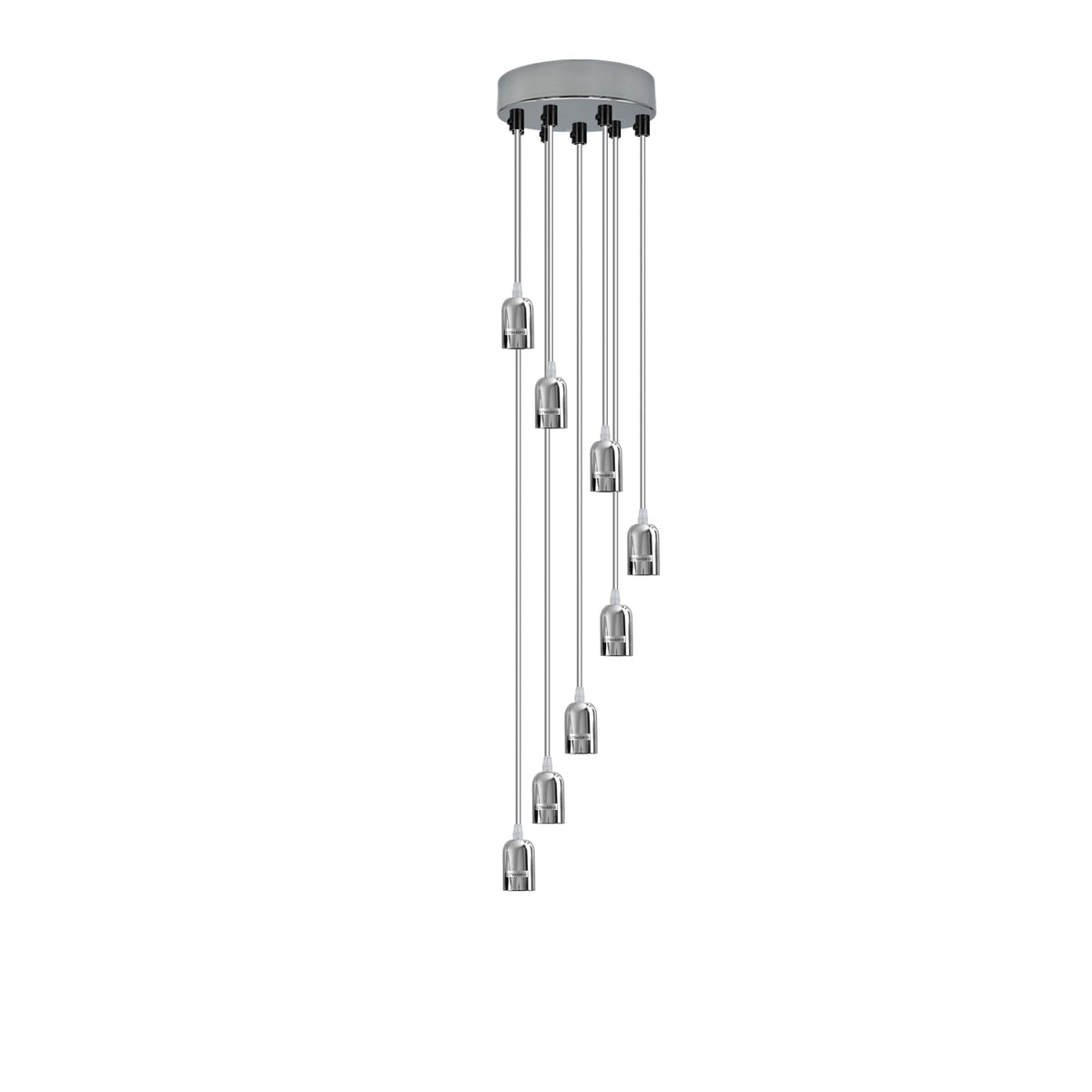 8-Light Cluster Pendant – Chrome Holders, 12 cm Rose, E27 - Chrome, No Shade, Without Bulb
