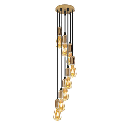 8-Light Cluster Pendant – 120 mm Rose, Adjustable Drops, E27 - French Gold, No Shade, ST64 Bulb