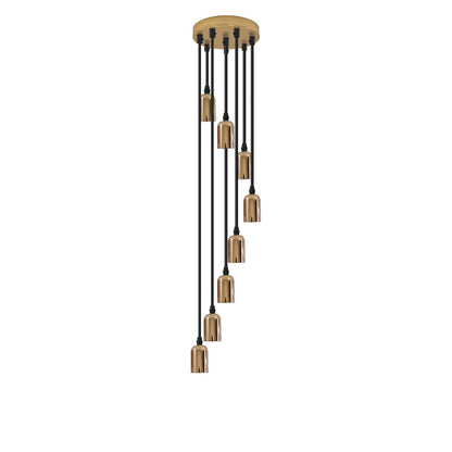 8-Light Cluster Pendant – 120 mm Rose, Adjustable Drops, E27 - French Gold, No Shade, Without Bulb