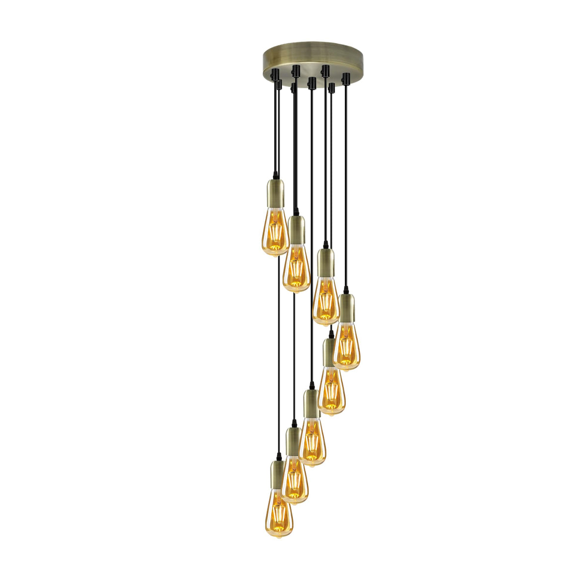 8-Light Cluster Pendant – 120 mm Rose, Adjustable Drops, E27 - Green Brass, No Shade, ST64 Bulb