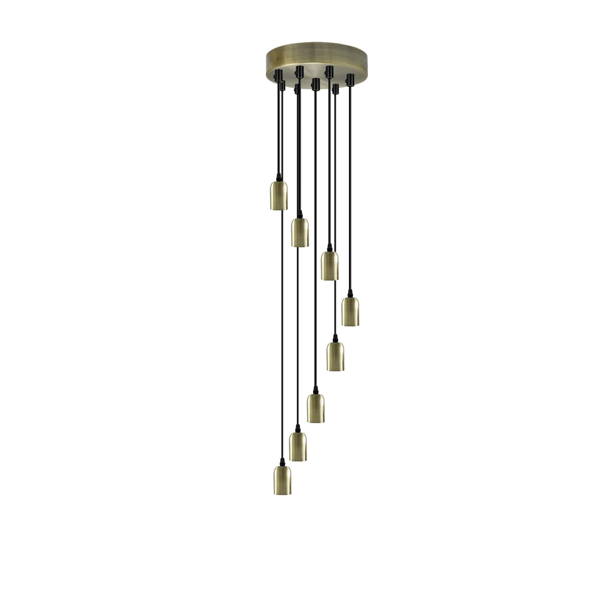 8-Light Cluster Pendant – 120 mm Rose, Adjustable Drops, E27 - Green Brass, No Shade, Without Bulb