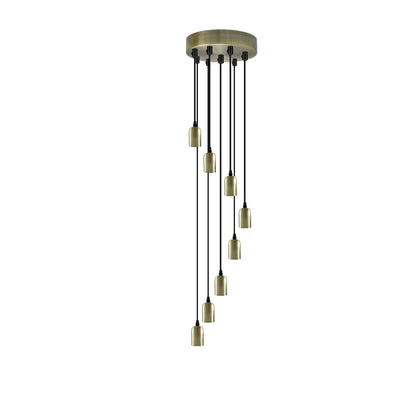 8-Light Cluster Pendant – 120 mm Rose, Adjustable Drops, E27 - Green Brass, No Shade, Without Bulb