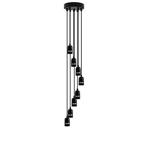 8-Light Cluster Pendant – 120 mm Rose, Adjustable Drops, E27 - Matt Black, No Shade, Without Bulb