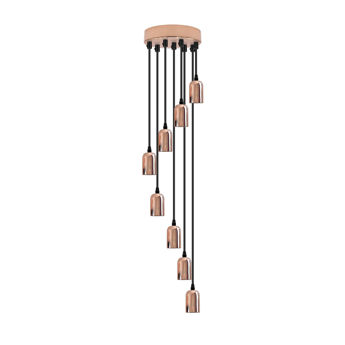 8-Light Cluster Pendant – 120 mm Rose, Adjustable Drops, E27 - Rose Gold, No Shade, Without Bulb