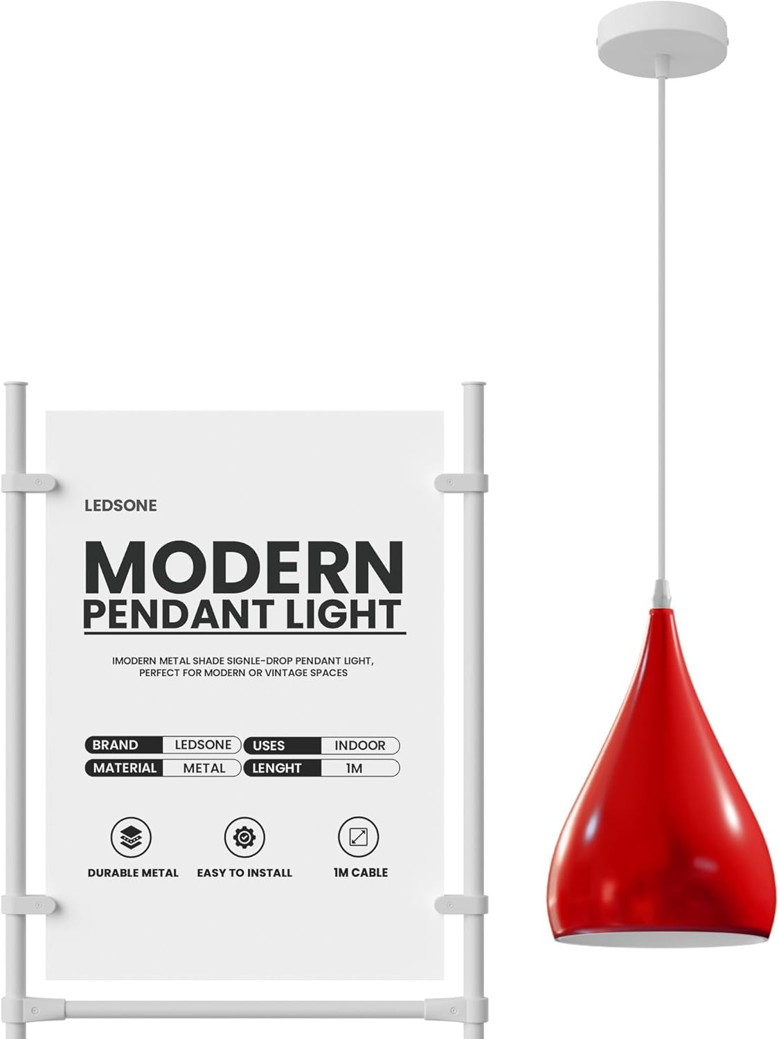 Teardrop Pendant Light – 16 cm Metal Shade, 11 Colours, E27 - photo 8