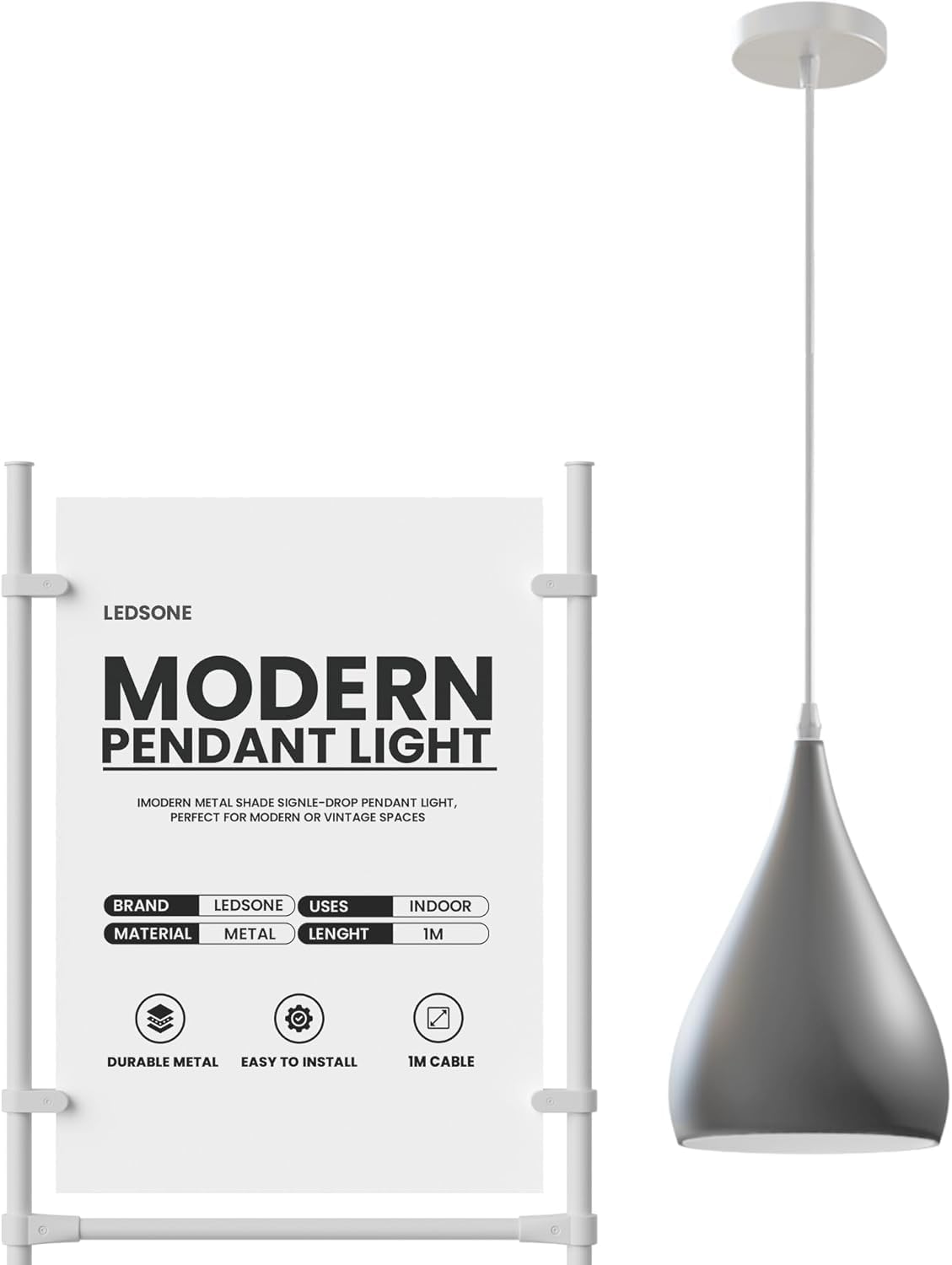 Teardrop Pendant Light – 16 cm Metal Shade, 11 Colours, E27 - photo 5