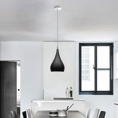 Teardrop Pendant Light – 16 cm Metal Shade, 11 Colours, E27 - White, Teardrop 16 cm Black, Without Bulb