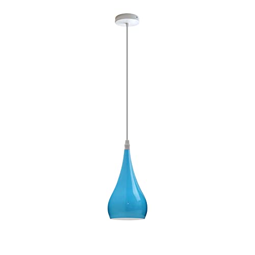 Teardrop Pendant Light – 16 cm Metal Shade, 11 Colours, E27 - White, Teardrop 16 cm Blue, Without Bulb