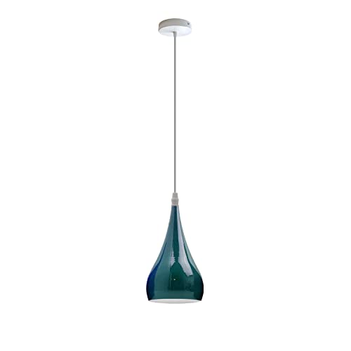 Teardrop Pendant Light – 16 cm Metal Shade, 11 Colours, E27 - White, Teardrop 16 cm Cyan Blue, Without Bulb
