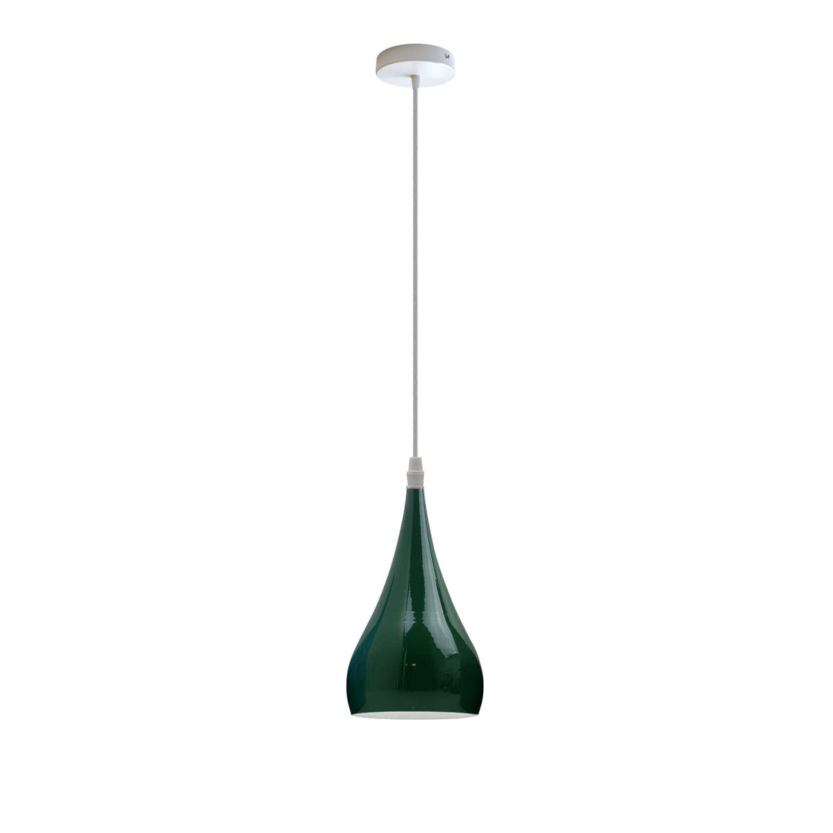 Teardrop Pendant Light – 16 cm Metal Shade, 11 Colours, E27 - White, Teardrop 16 cm Green, Without Bulb