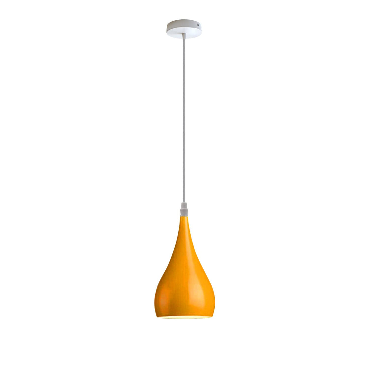 Teardrop Pendant Light – 16 cm Metal Shade, 11 Colours, E27 - White, Teardrop 16 cm Yellow, Without Bulb