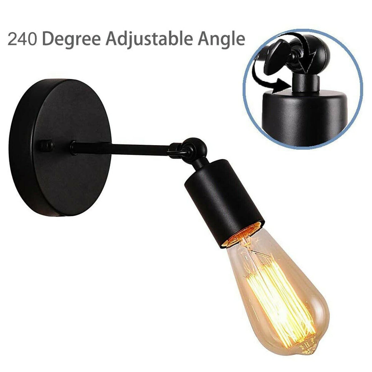 Adjustable Arm Wall Light Holder – Black, E27, 240° Swivel - photo 7