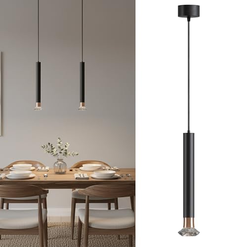 Slim Tube Pendant Light – Black, E14, Crystal LED Bulbs - photo 7