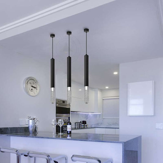 Black Tube Pendant Light – Crystal E14 LED Bulb, Single or Pair - photo 2