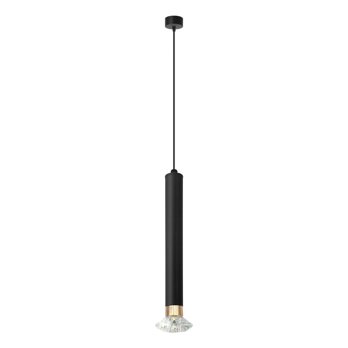 Black Tube Pendant Light – Crystal E14 LED Bulb, Single or Pair - Black, Single, Short Crystal LED Bulb 4 W