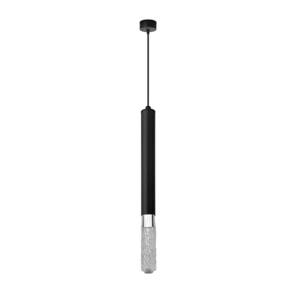 Black Tube Pendant Light – Crystal E14 LED Bulb, Single or Pair - Black, Single, Long Crystal LED Bulb 5 W