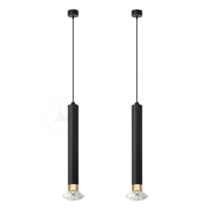 Slim Tube Pendant Light – Black, E14, Crystal LED Bulbs - Black, Pack of 2, Crystal LED Bulb 4W