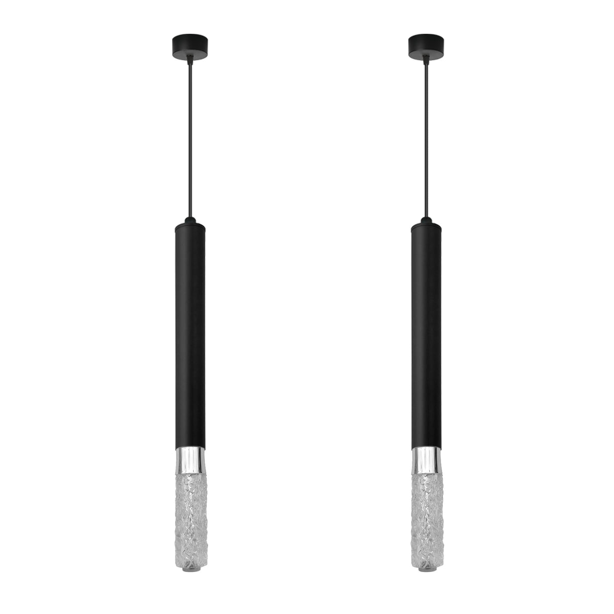 Slim Tube Pendant Light – Black, E14, Crystal LED Bulbs - Black, Pack of 2, Long Crystal LED Bulb 5W
