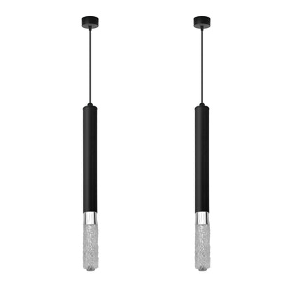 Slim Tube Pendant Light – Black, E14, Crystal LED Bulbs - Black, Pack of 2, Long Crystal LED Bulb 5W