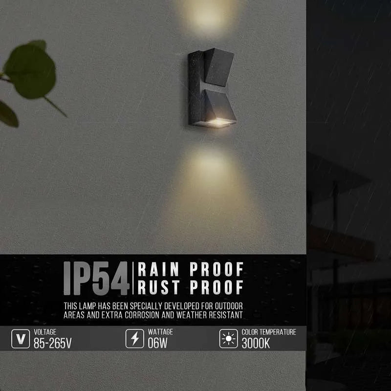 Up Down LED Wall Light 6W IP54 – Black, Adjustable Beam - photo 2
