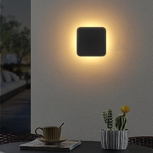 Square LED Halo Wall Light IP54 – Black, Warm White
