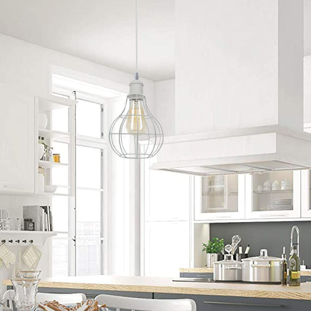 3 Light White Cluster Pendant – Wire Cage or Cone Shades, E27 - photo 11
