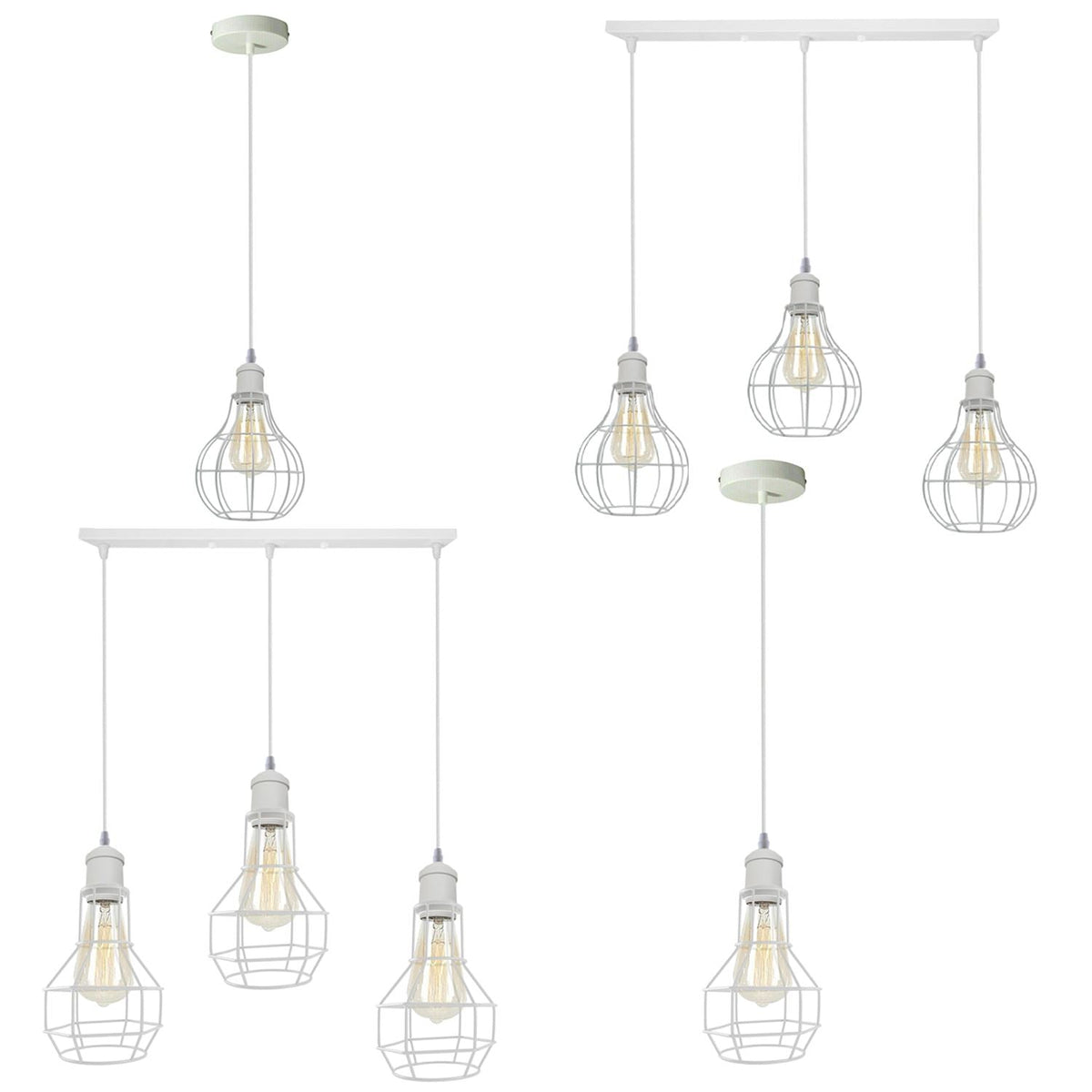 3 Light White Cluster Pendant – Wire Cage or Cone Shades, E27 - photo 13