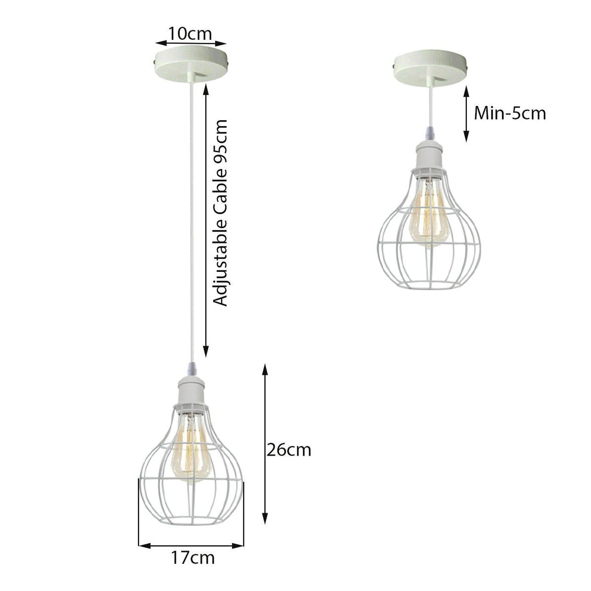 3 Light White Cluster Pendant – Wire Cage or Cone Shades, E27 - photo 5