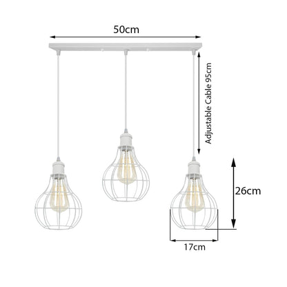 3 Light White Cluster Pendant – Wire Cage or Cone Shades, E27 - photo 6