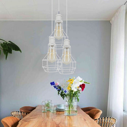 3 Light White Cluster Pendant – Wire Cage or Cone Shades, E27 - photo 7