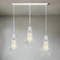 3 Light White Cluster Pendant – Wire Cage or Cone Shades, E27 - White, Nest Cages, Straight Bar, Without Bulb