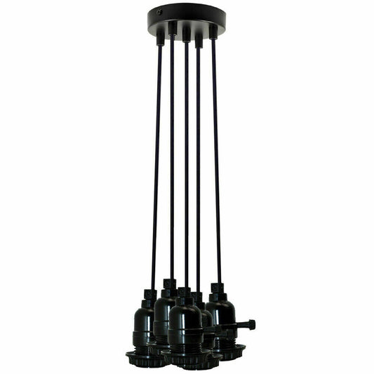 5 Light Cluster Pendant – Black Switch Holders, 12 cm Rose, E27