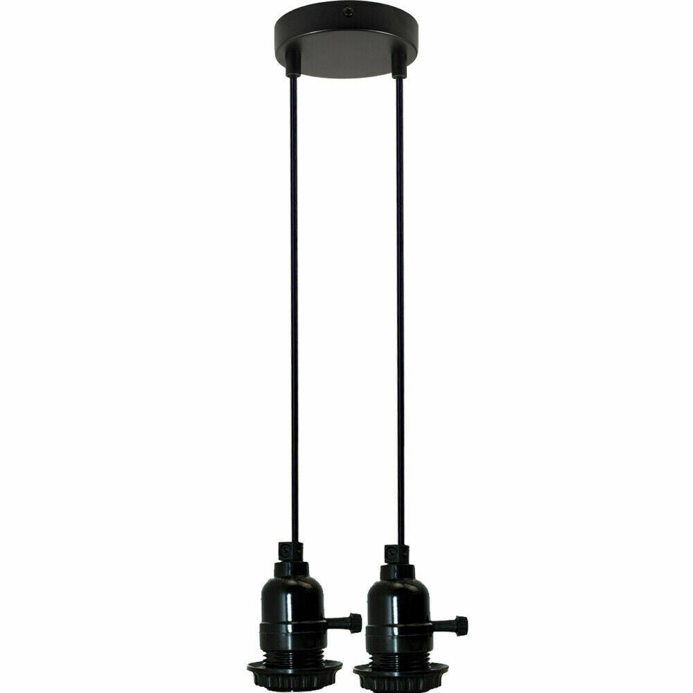 2-Light Cluster Pendant – Black Switched E27 Holders
