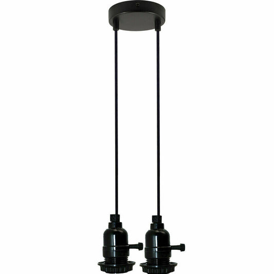 2-Light Cluster Pendant – Black Switched E27 Holders