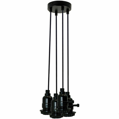 4 Light Cluster Pendant – Black Switch Holders, 12 cm Rose, E27