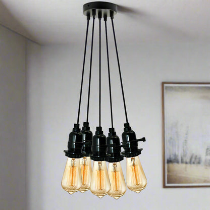 5 Light Cluster Pendant – Black Switch Holders, 12 cm Rose, E27 - photo 2