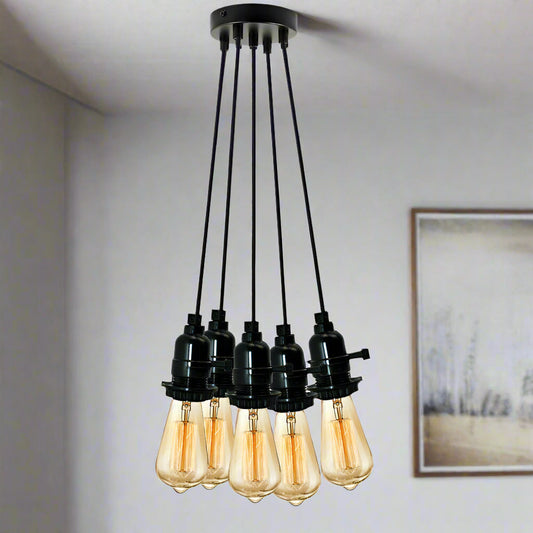 5 Light Cluster Pendant – Black Switch Holders, 12 cm Rose, E27 - photo 2