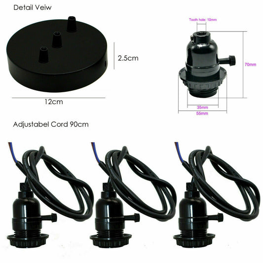 2-Light Cluster Pendant – Black Switched E27 Holders - photo 2