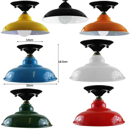 Flush Ceiling Light – 32 cm Gloss Metal Shade, B22, 6 Colours - Gold, Gloss Metal 32 cm Black & White Inner, Without Bulb