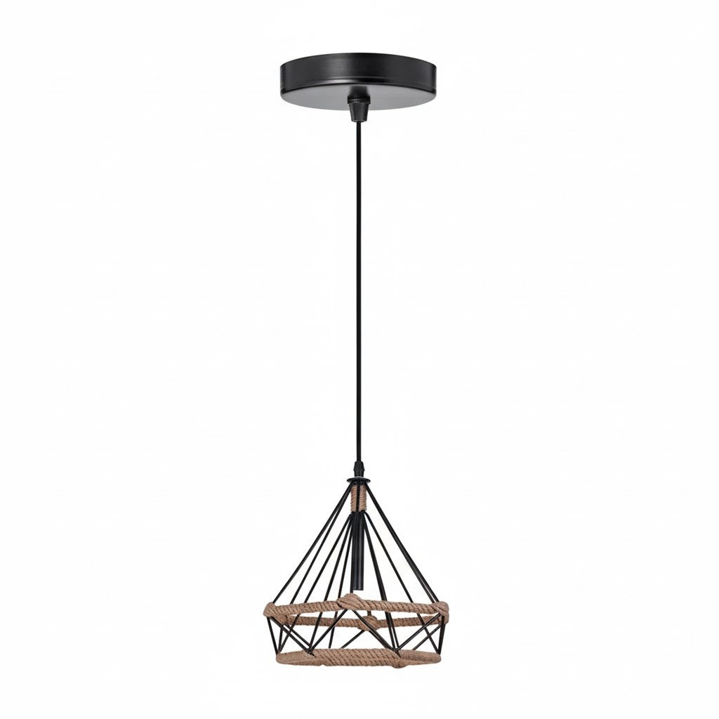 Diamond Cage Pendant Light with Rope Band – Black, E27 - Black, Diamond Cage, Rope Band, Without Bulb