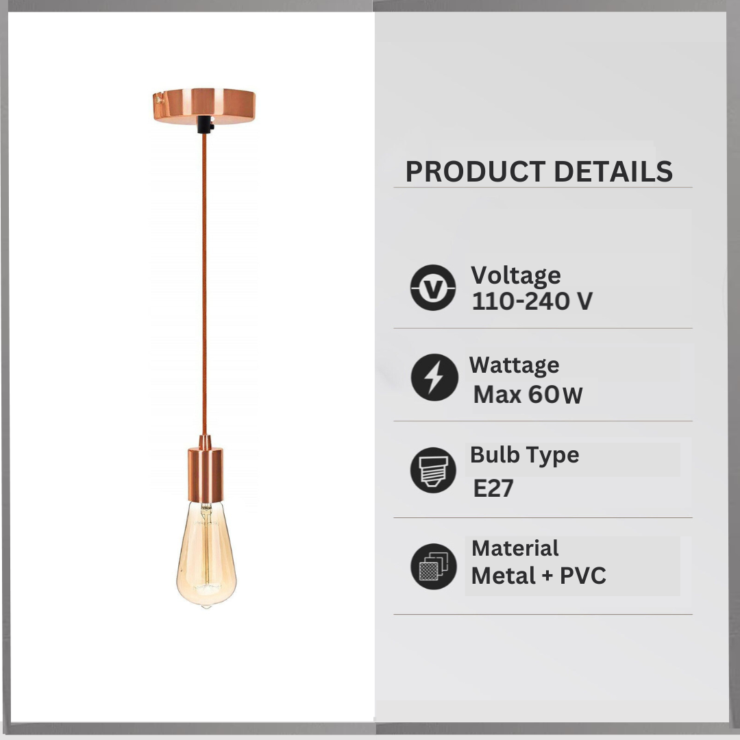 Pendant Light Fitting – Rose Gold E27, Pack of 2 or 3 - photo 2