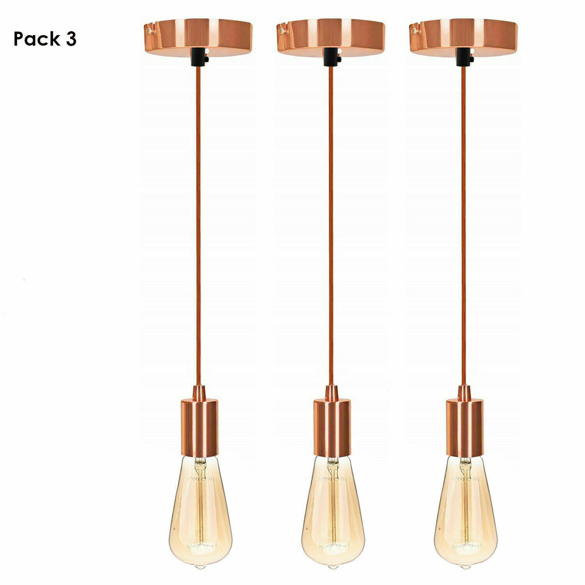 Pendant Light Fitting – Rose Gold E27, Pack of 2 or 3 - photo 7