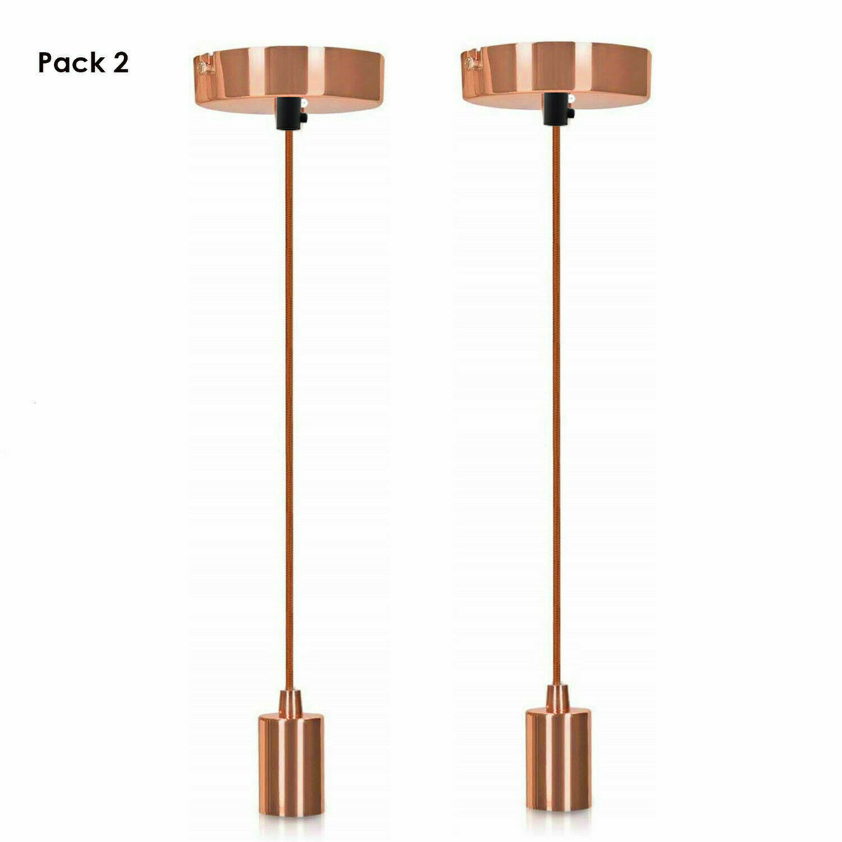 Pendant Light Fitting – Rose Gold E27, Pack of 2 or 3 - Rose Gold, Pack of 2, Without Bulb
